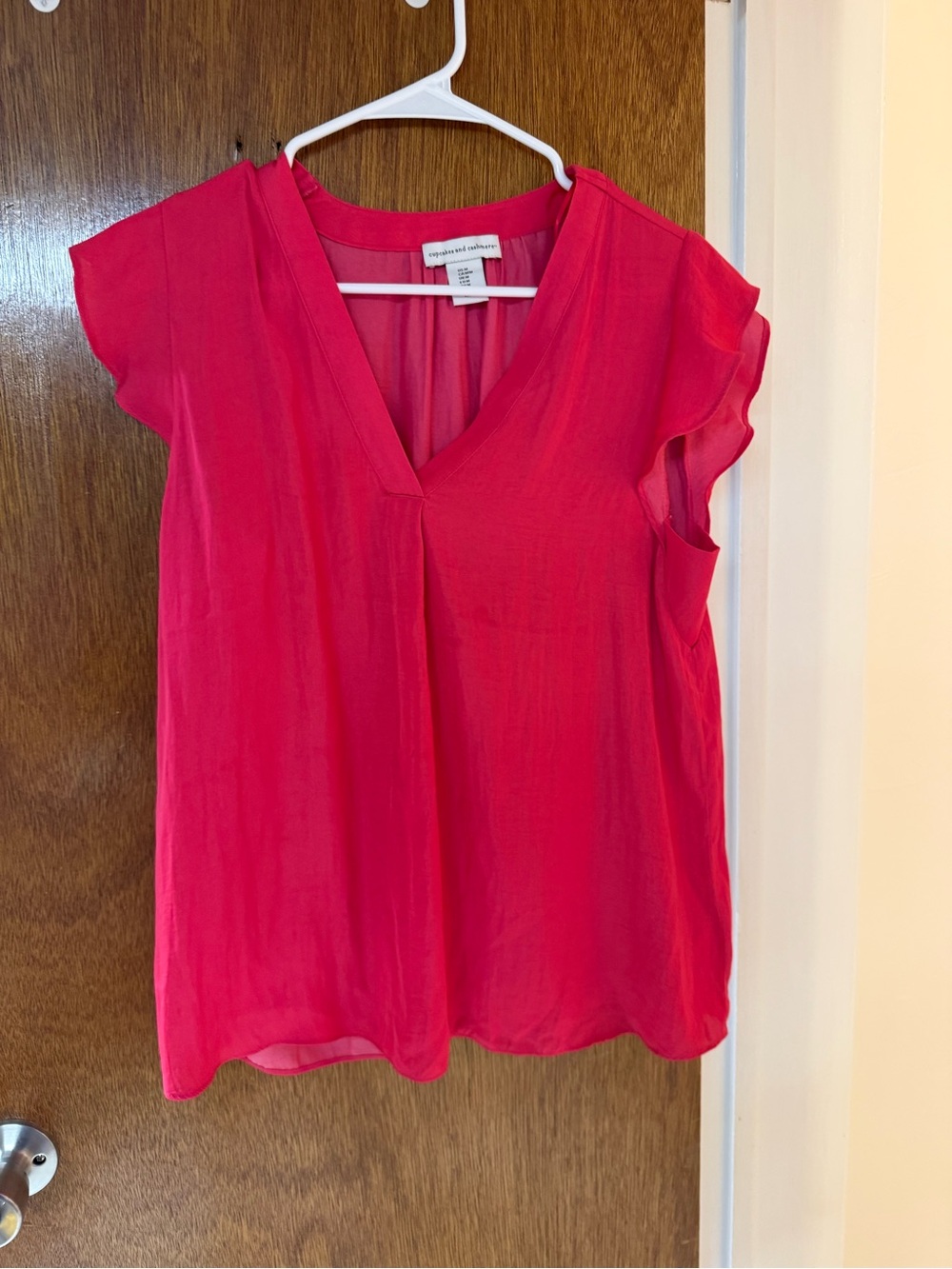 cupcakes & cashmere Hot Pink V-Neck Flutter Sleeve Blouse